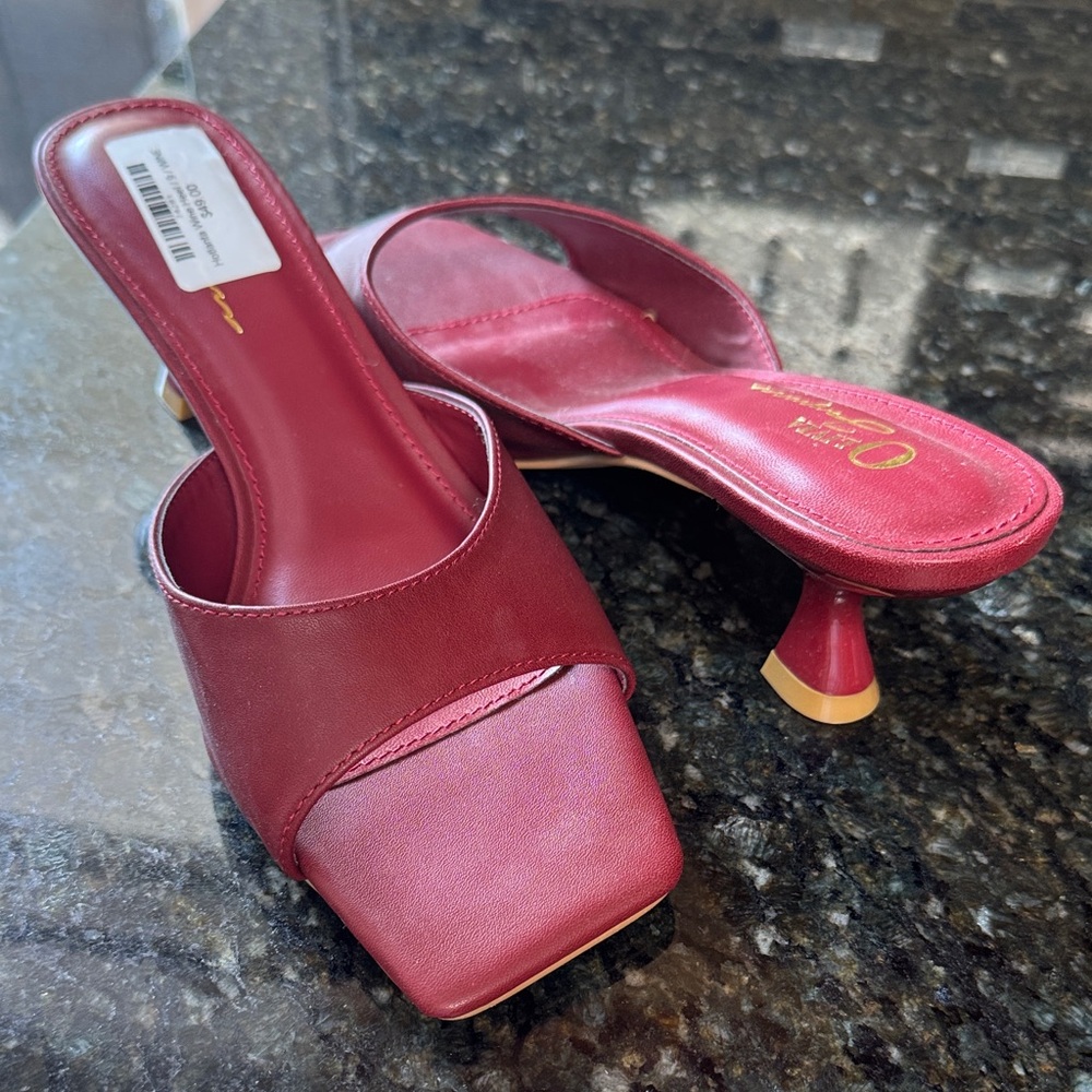 Wine Red Open-Toe Kitten Heel Mules